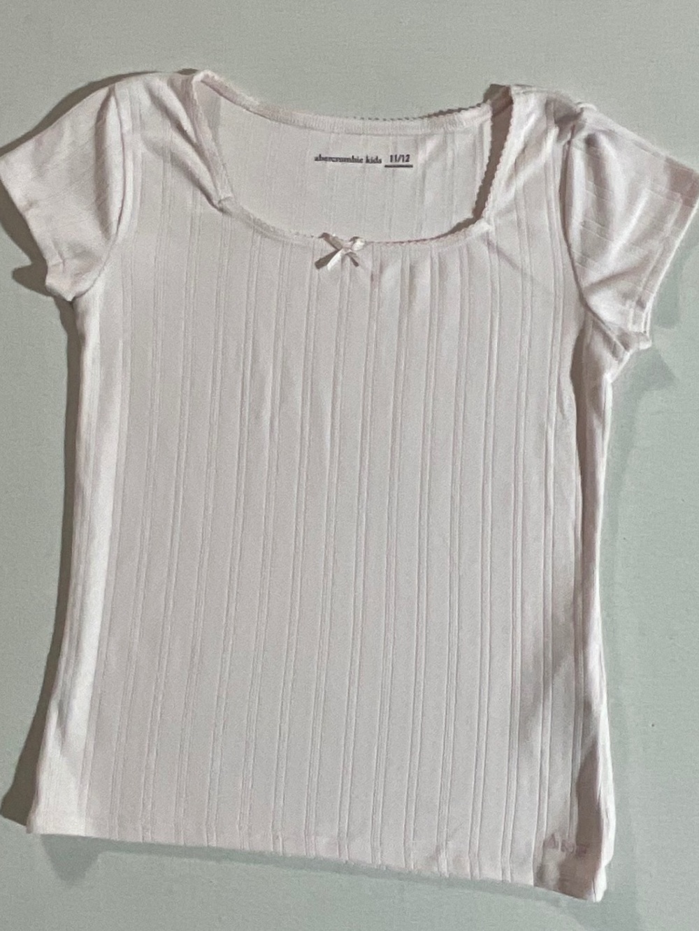 Abercrombie Kids Girls Pink Ribbed Knit Top Bow Detail Size 11/12